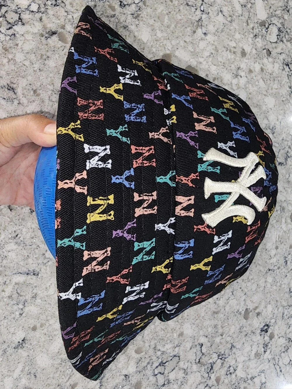 Sports MLB Korea Black Dome Bucket Hat with NY Monogram Rare Unisex Collectable